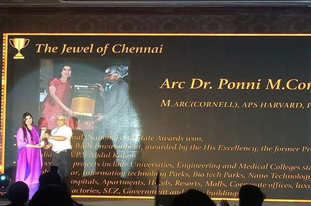ARCHITECT Dr. PONNI M. CONCESSAO RECEIVING THE "JEWEL OF CHENNAI" AWARD FROM BIZPIRE 2018 - INSPIRING BUSINESS LEADERS CONCLAVE FROM MR.C.P.RAO, CHIEF COMMISSIONER OF GST, CHENNAI AT ITC GRAND CHOLA RECENTLY