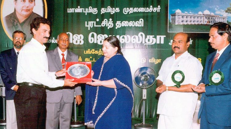 Ar.Oscar Concessao receiving the Citation from Honourable Chief Minister of Tamil Nadu Dr. Selvi. Jayalalithaa For Ambethkar Law Unversity